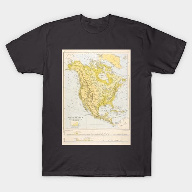 Antique Map of North America with USA, Mexico and Canada T-Shirt by MasterpieceCafe